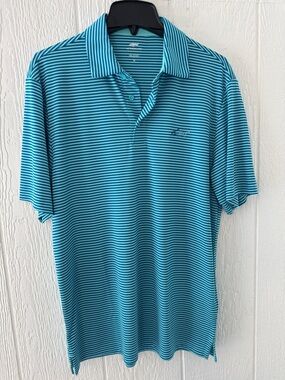 Greg Norman Play Dry Polo Shirt Medium Blue Stripe Performance Golf Shirt